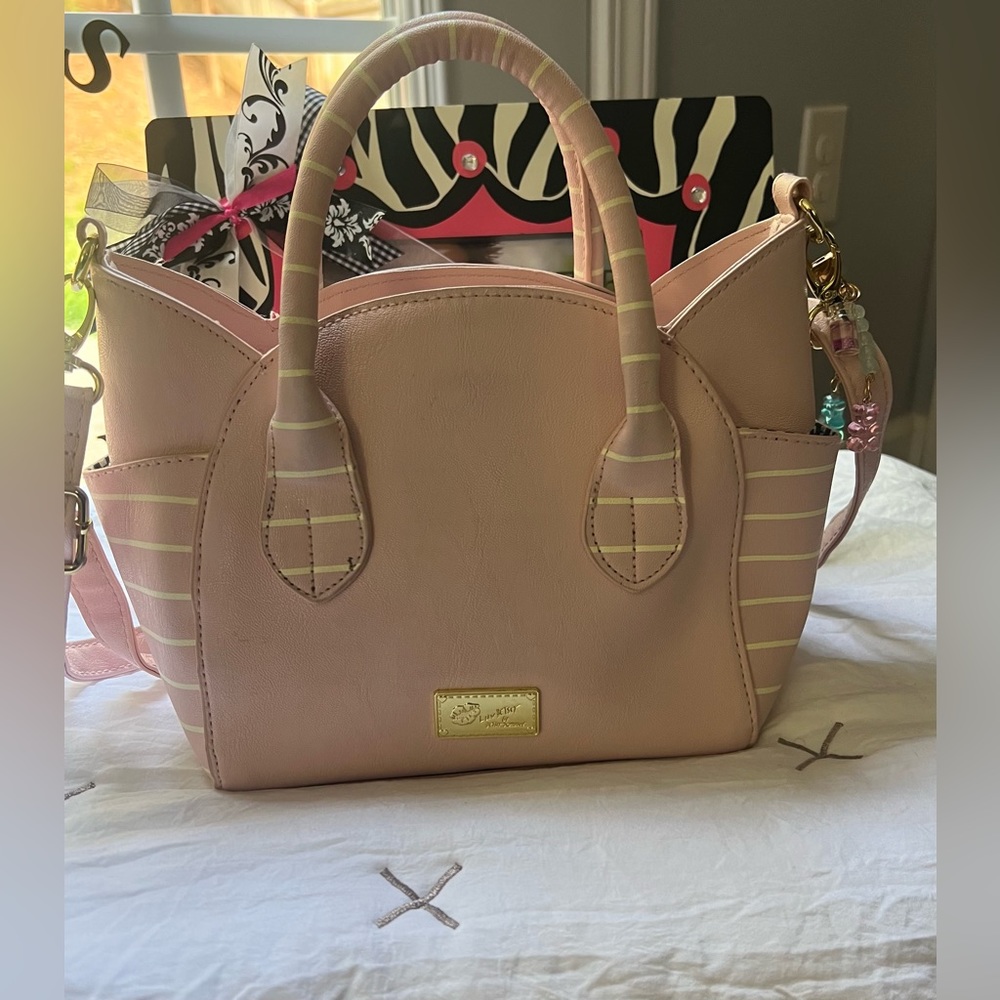 BETSEY JOHNSON: Small Pink Satchel & Crossbody Purse Striped Cat Ears Girls Bag - Picture 8 of 9